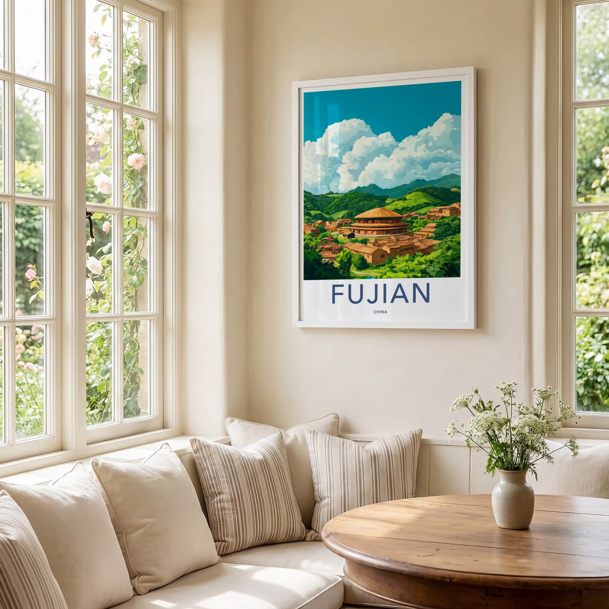 Fujian Poster - China Wall Art - Hakka Village Hills Gallery Art