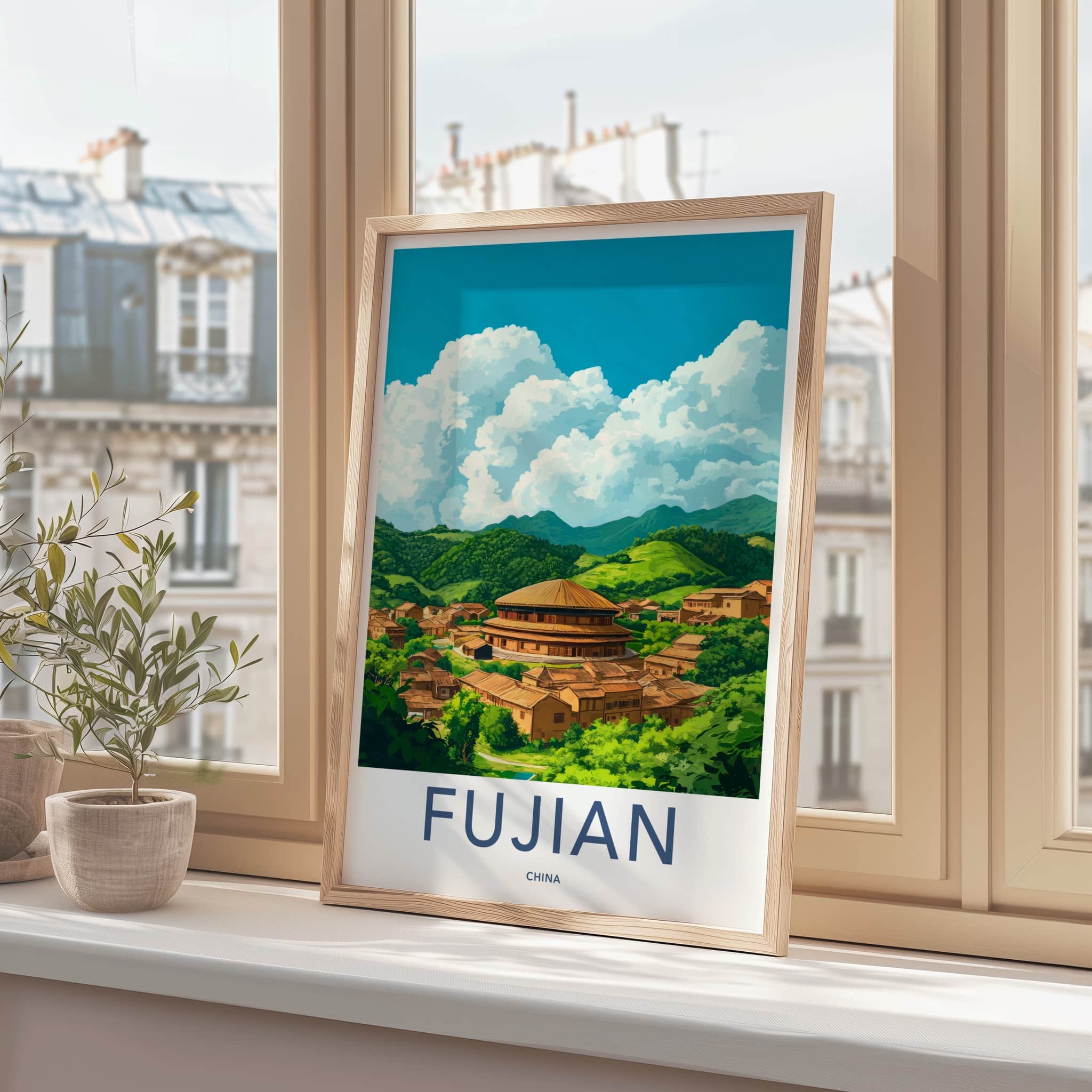 Fujian Poster - China Wall Art - Hakka Village Hills Gallery Art