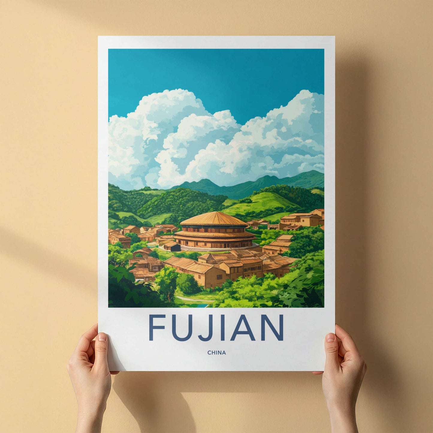 Fujian Poster - China Wall Art - Hakka Village Hills Gallery Art