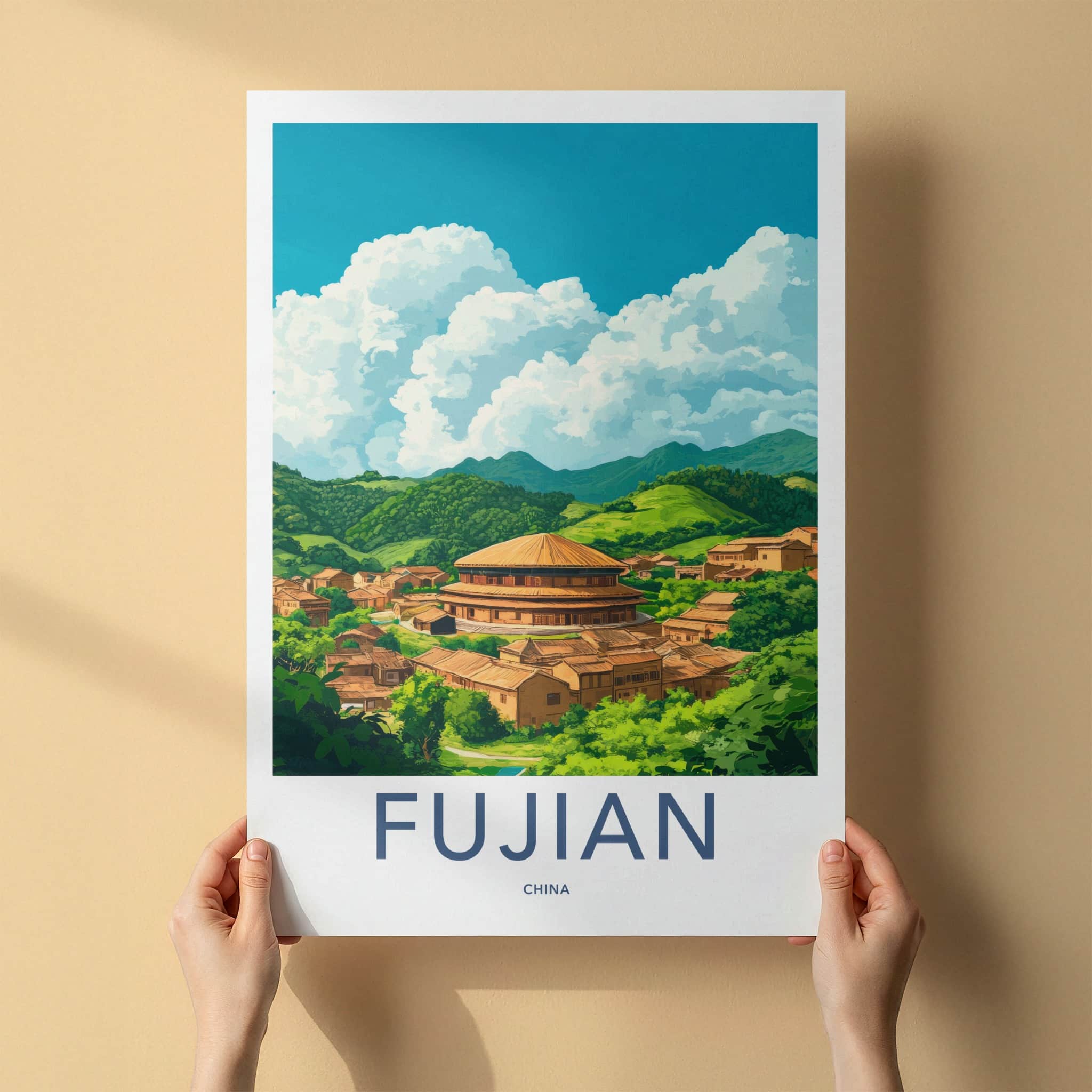 Fujian Poster - China Wall Art - Hakka Village Hills Gallery Art