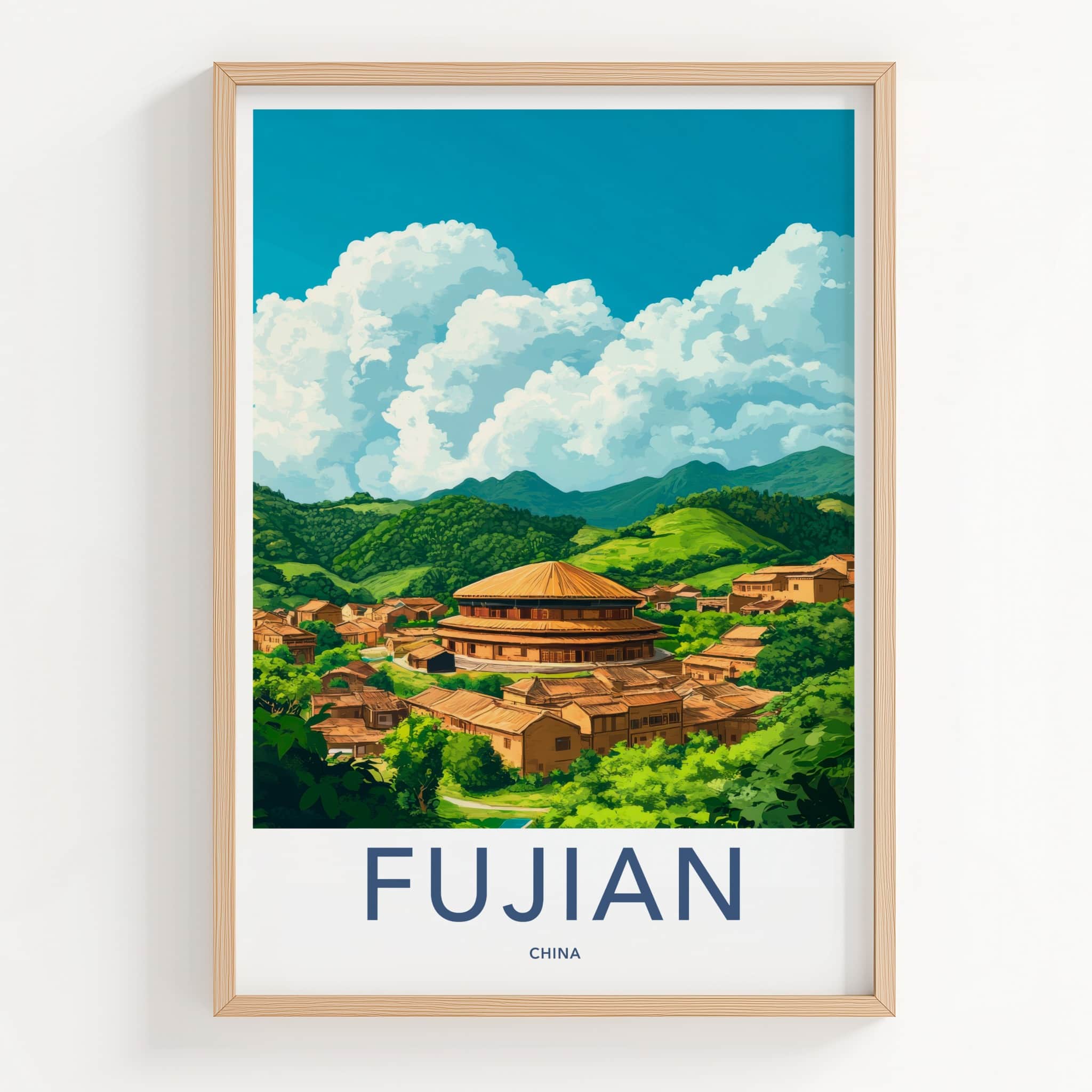 Fujian Poster - China Wall Art - Hakka Village Hills Gallery Art