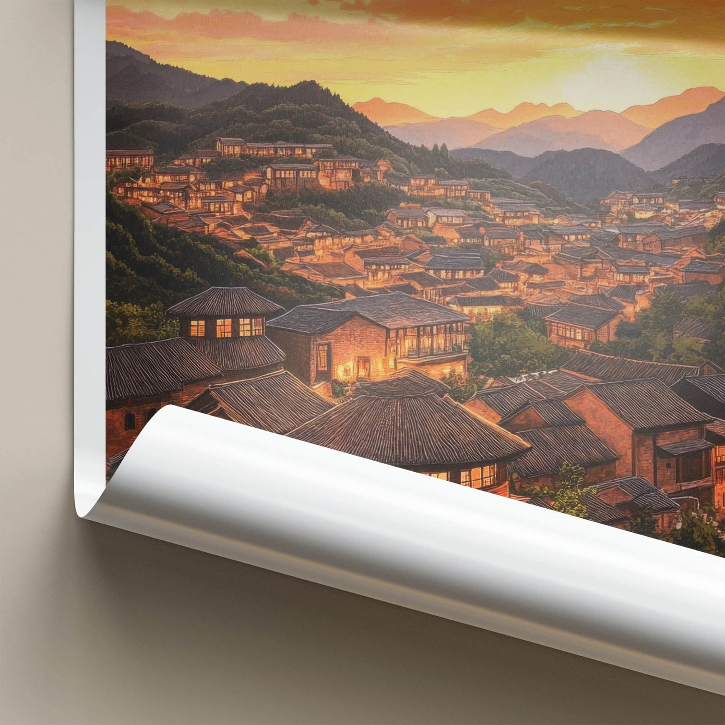 Fujian Poster - China Wall Art - Mountain Village Sunset Home Decor