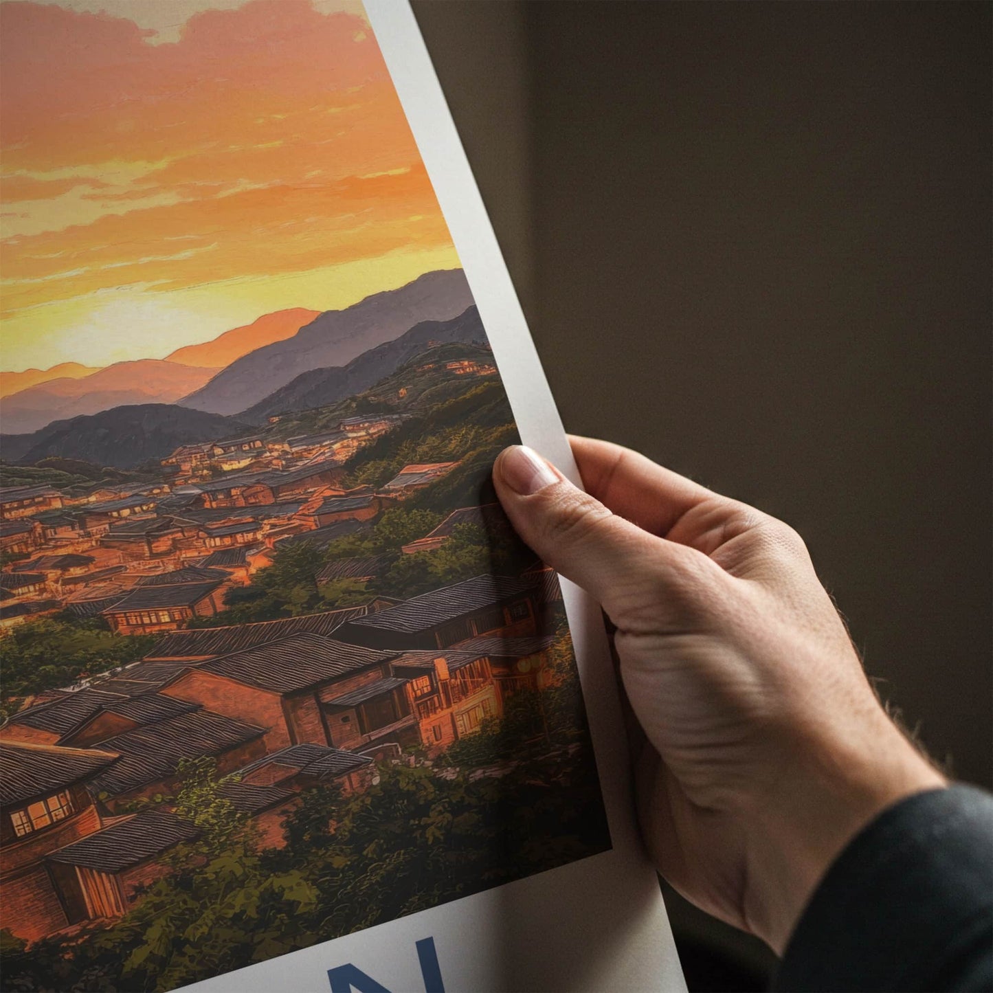 Fujian Poster - China Wall Art - Mountain Village Sunset Home Decor