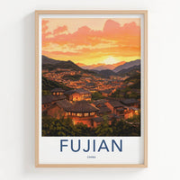 Fujian Poster - China Wall Art - Mountain Village Sunset Home Decor