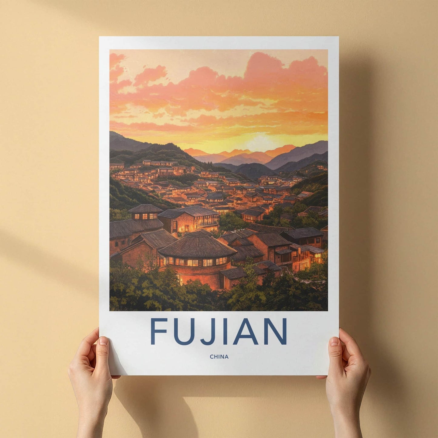 Fujian Poster - China Wall Art - Mountain Village Sunset Home Decor