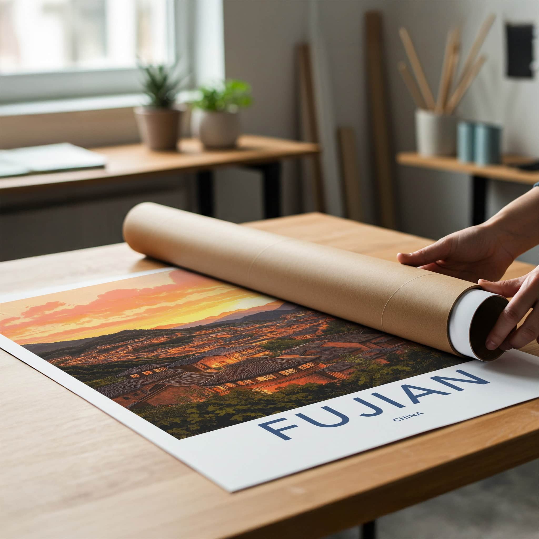 Fujian Poster - China Wall Art - Mountain Village Sunset Home Decor