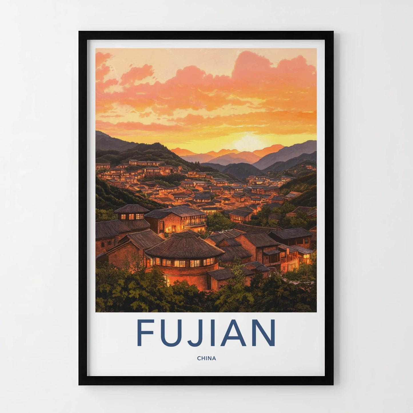 Fujian Poster - China Wall Art - Mountain Village Sunset Home Decor