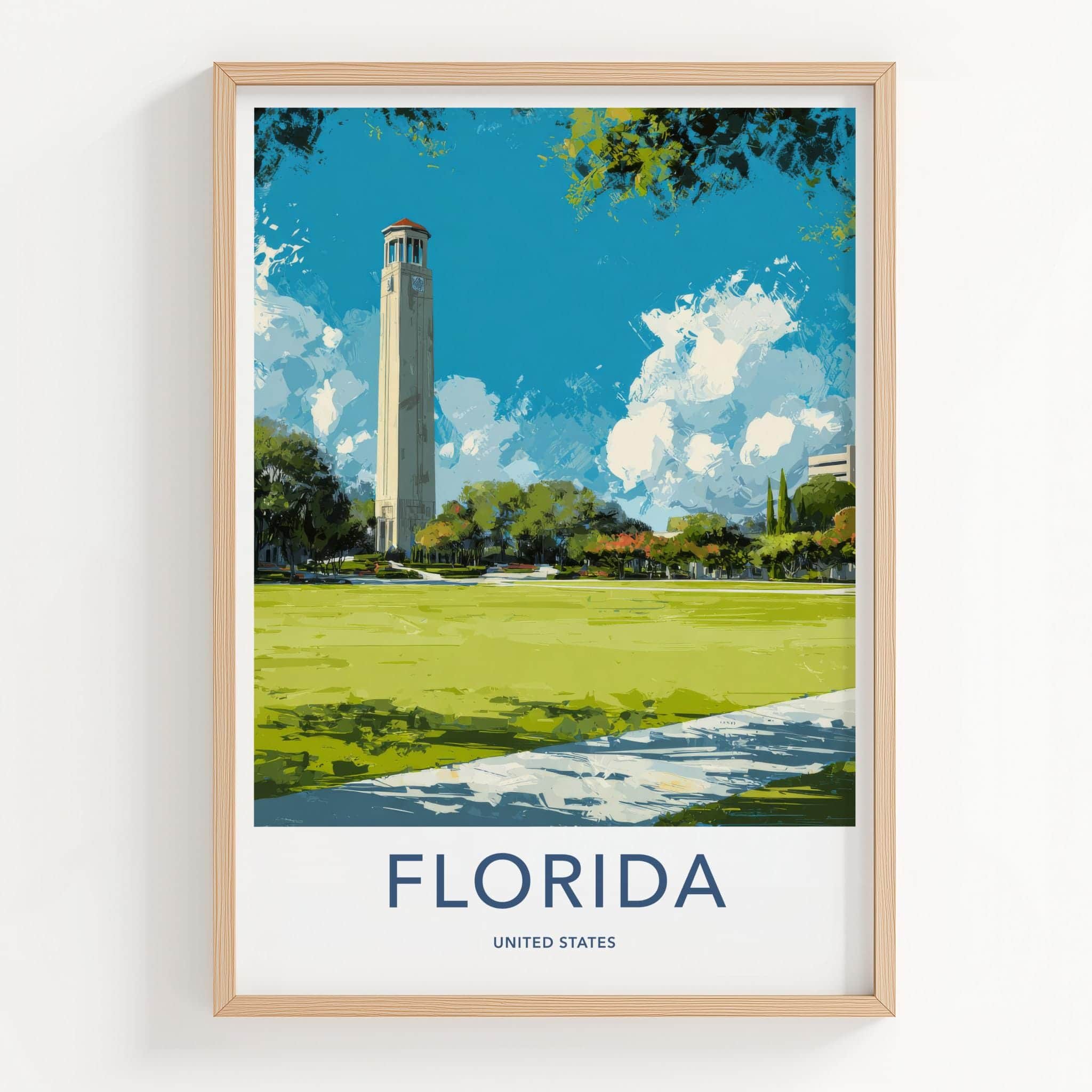 Gainesville Poster - Florida Travel Art - Historic campus tower Wall Decor