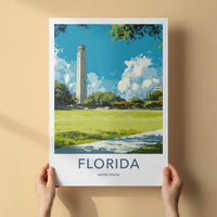 Gainesville Poster - Florida Travel Art - Historic campus tower Wall Decor