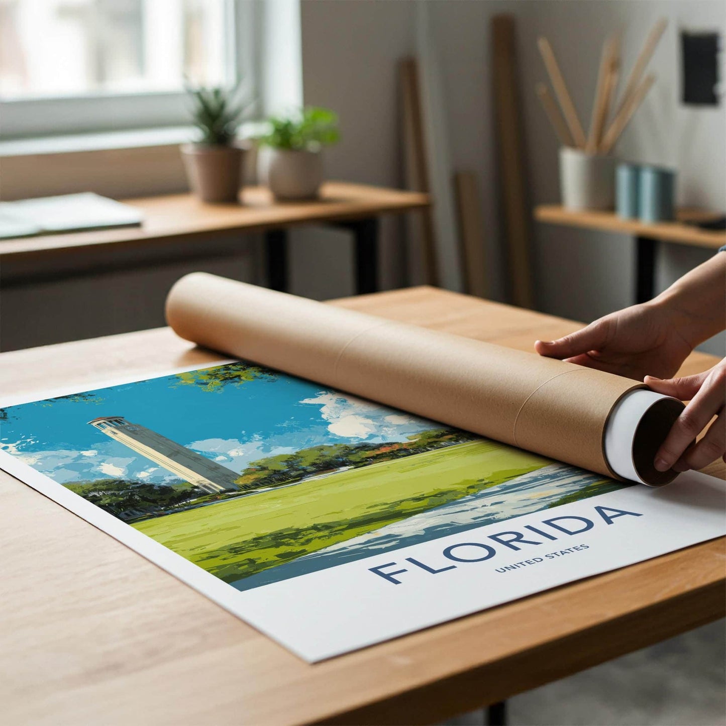 Gainesville Poster - Florida Travel Art - Historic campus tower Wall Decor