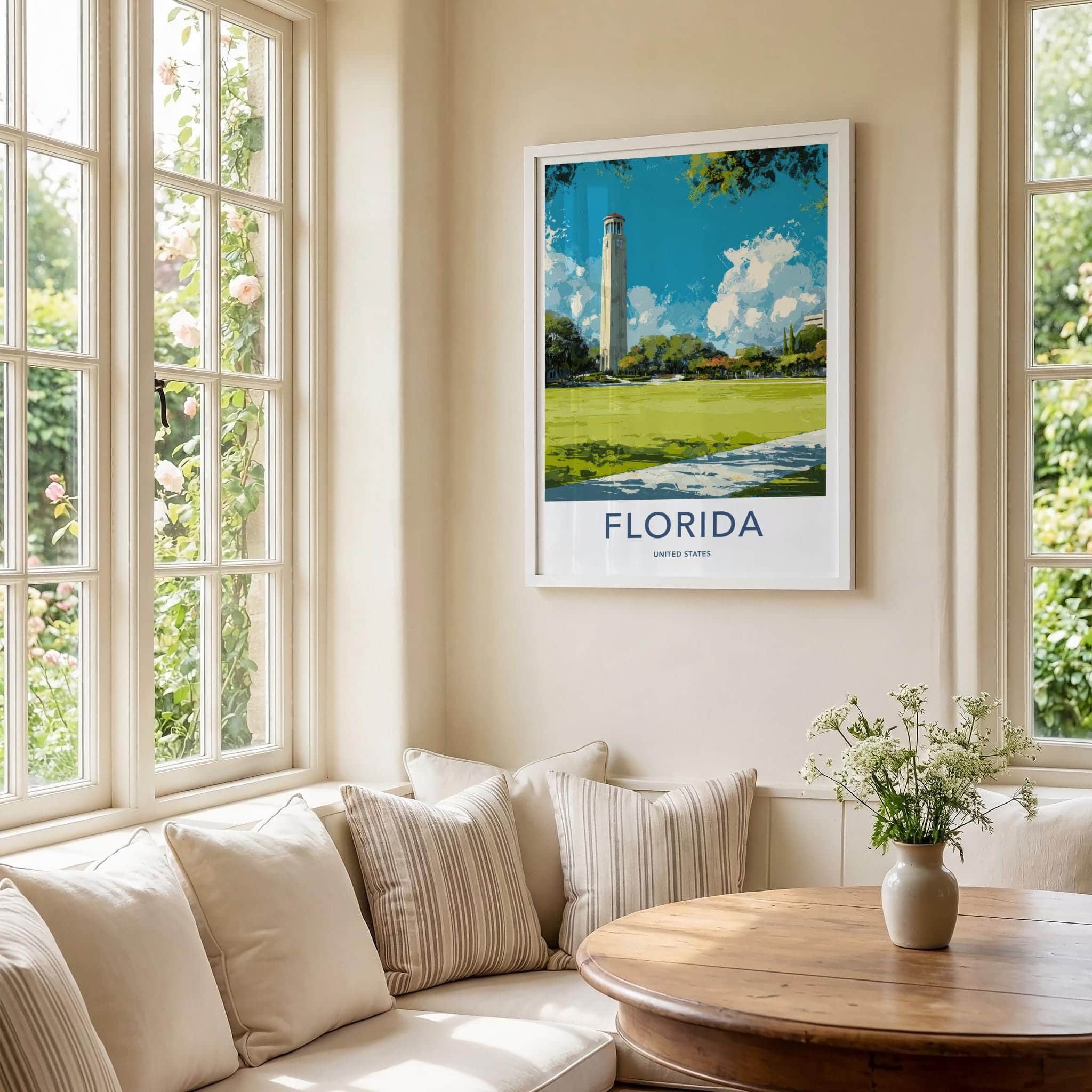 Gainesville Poster - Florida Travel Art - Historic campus tower Wall Decor