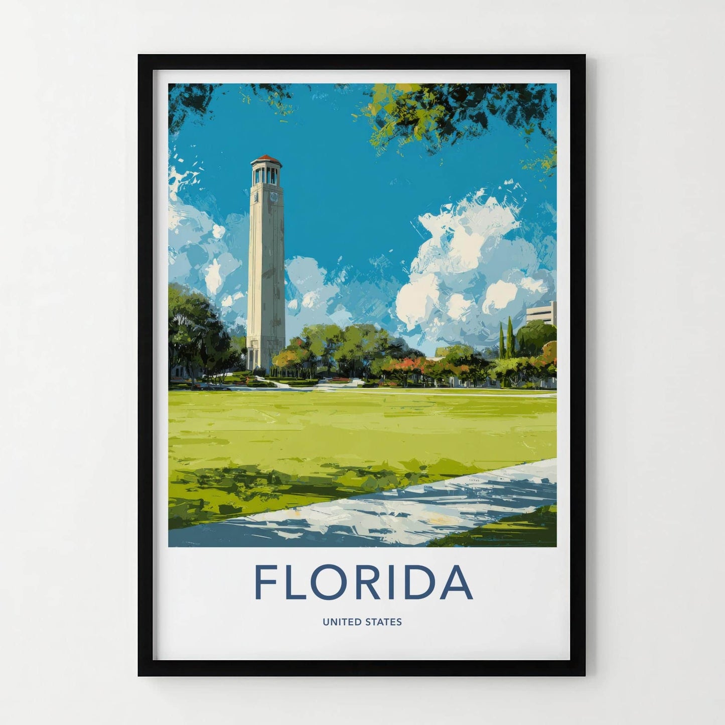Gainesville Poster - Florida Travel Art - Historic campus tower Wall Decor