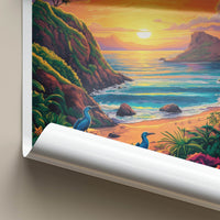 Galapagos Poster - Ecuador Travel Art - Coastal Sunset Birds Home Decor