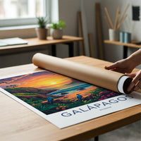 Galapagos Poster - Ecuador Travel Art - Coastal Sunset Birds Home Decor