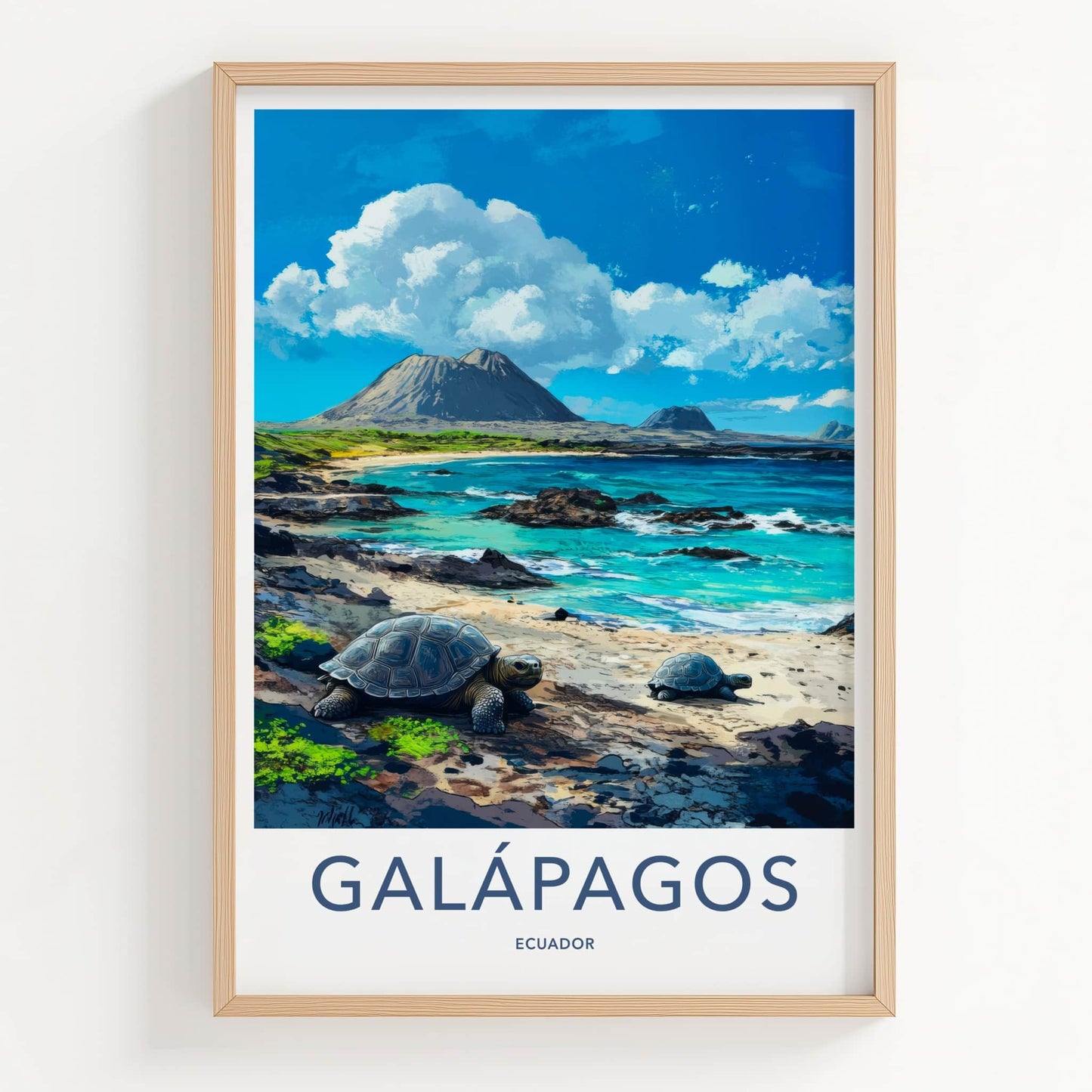 Galapagos Poster - Ecuador Travel Art - Island Beach Tortoises Home Decor