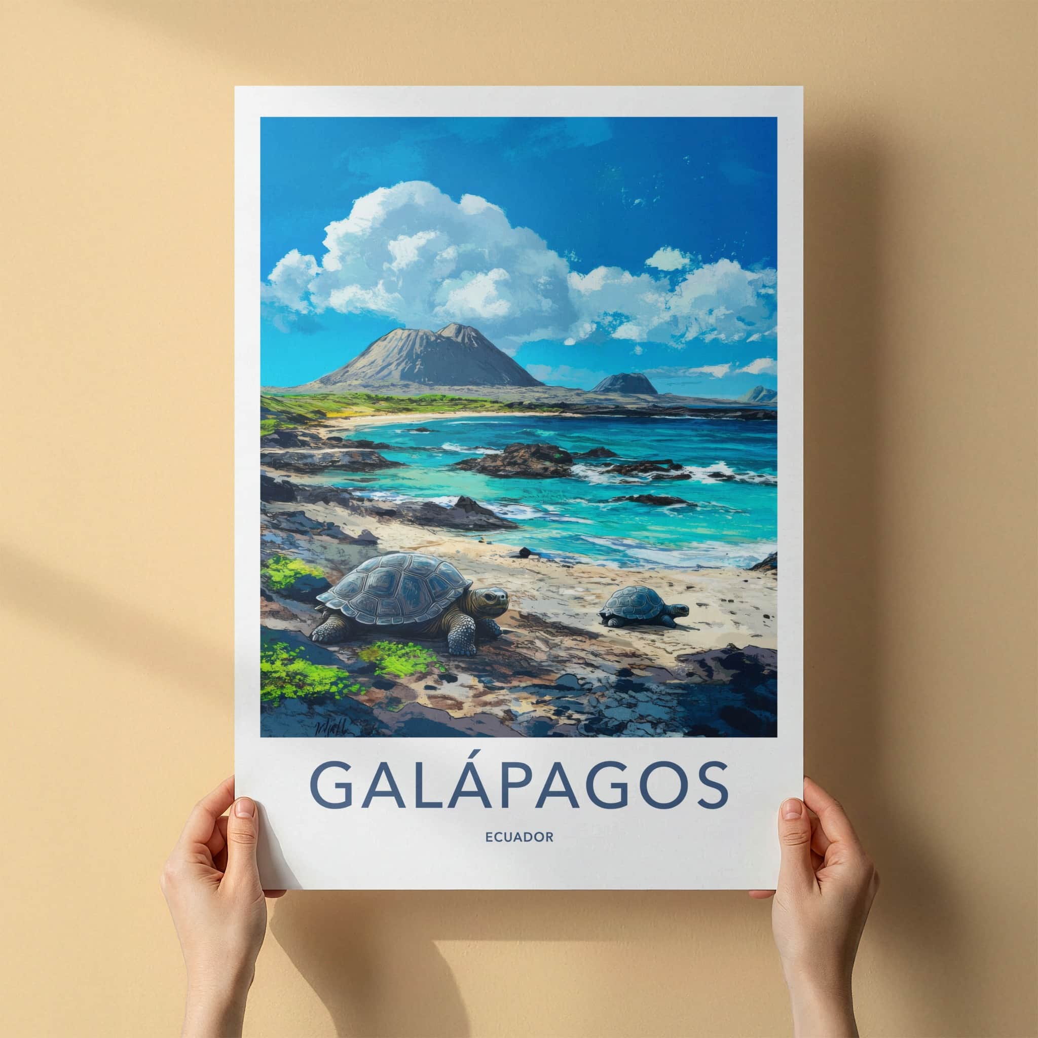 Galapagos Poster - Ecuador Travel Art - Island Beach Tortoises Home Decor