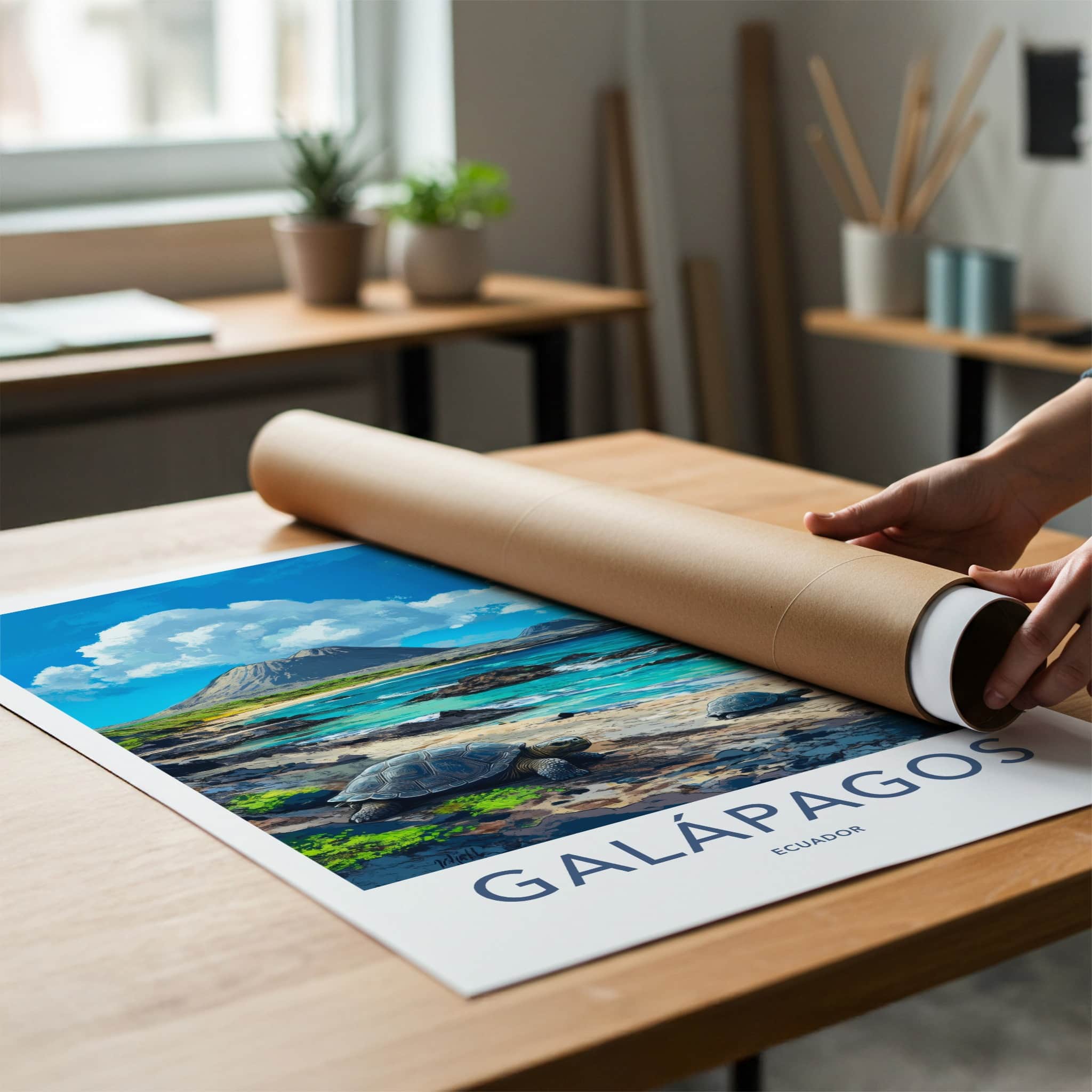 Galapagos Poster - Ecuador Travel Art - Island Beach Tortoises Home Decor