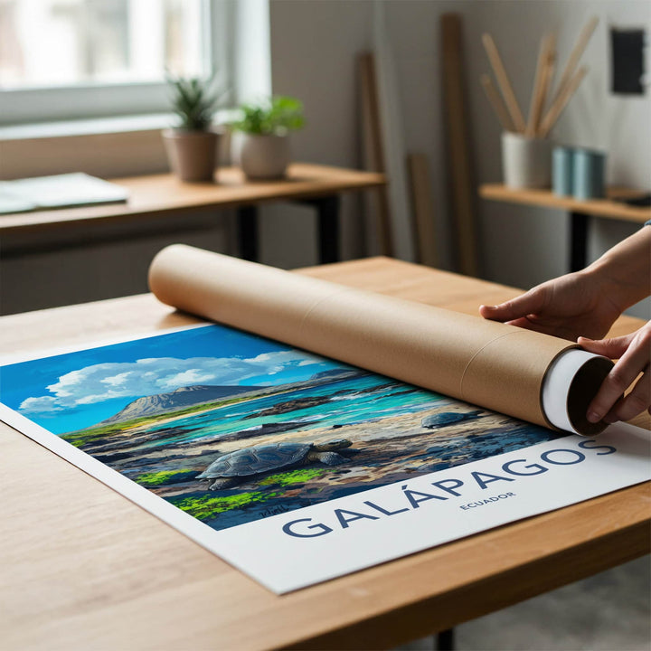 Galapagos Poster - Ecuador Travel Art - Island Beach Tortoises Home Decor