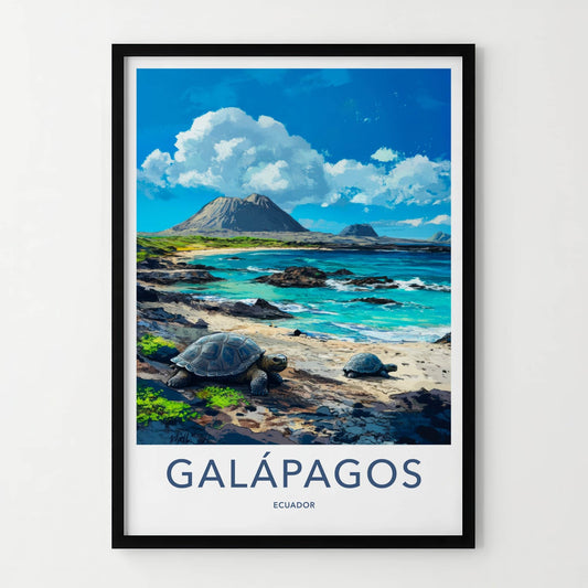 Galapagos Poster - Ecuador Travel Art - Island Beach Tortoises Home Decor