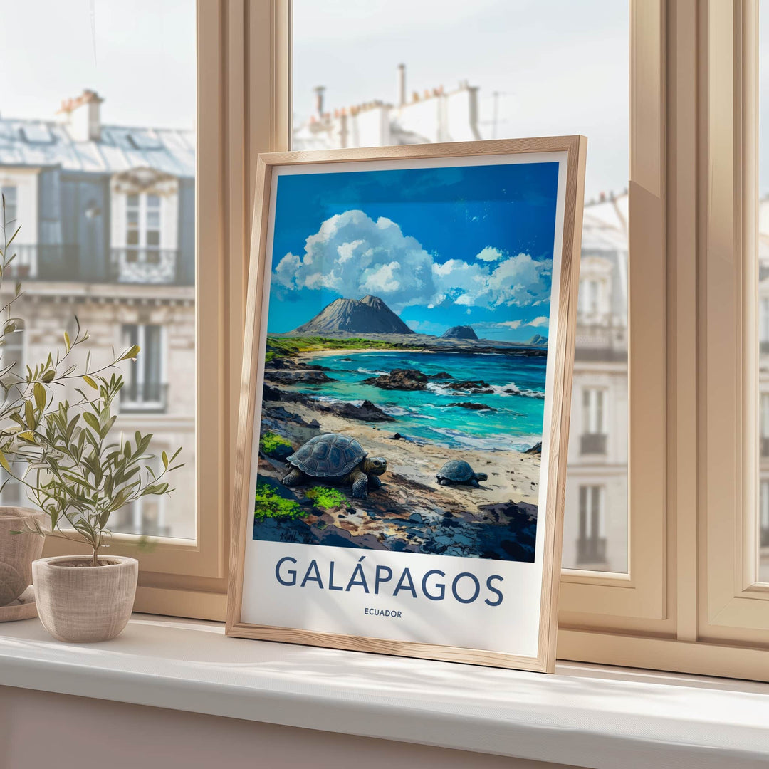 Galapagos Poster - Ecuador Travel Art - Island Beach Tortoises Home Decor