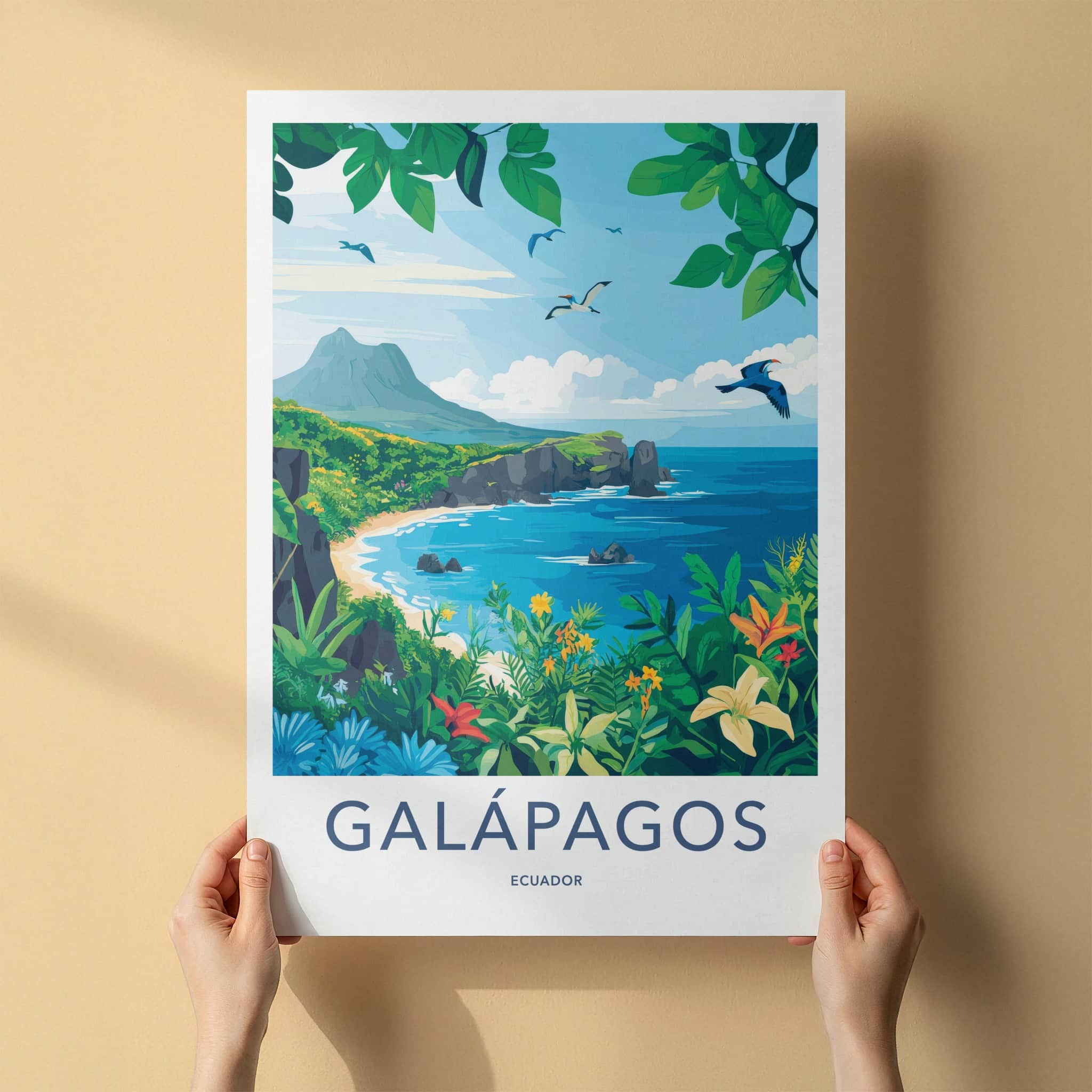 Galapagos Poster - Ecuador Travel Art - Island Coastal Scene Gallery Art