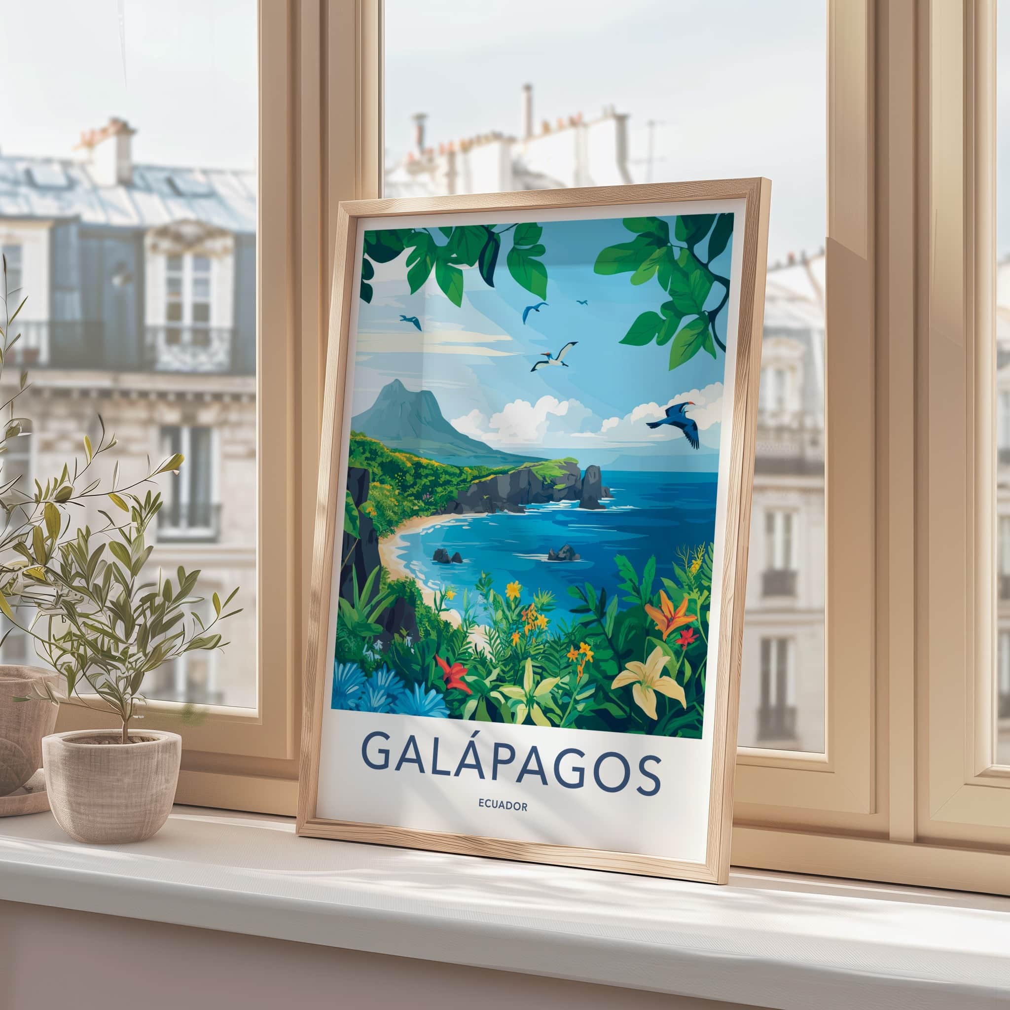 Galapagos Poster - Ecuador Travel Art - Island Coastal Scene Gallery Art