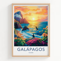 Galapagos Poster - Ecuador Travel Art - Tropical Coast Sunset Home Decor