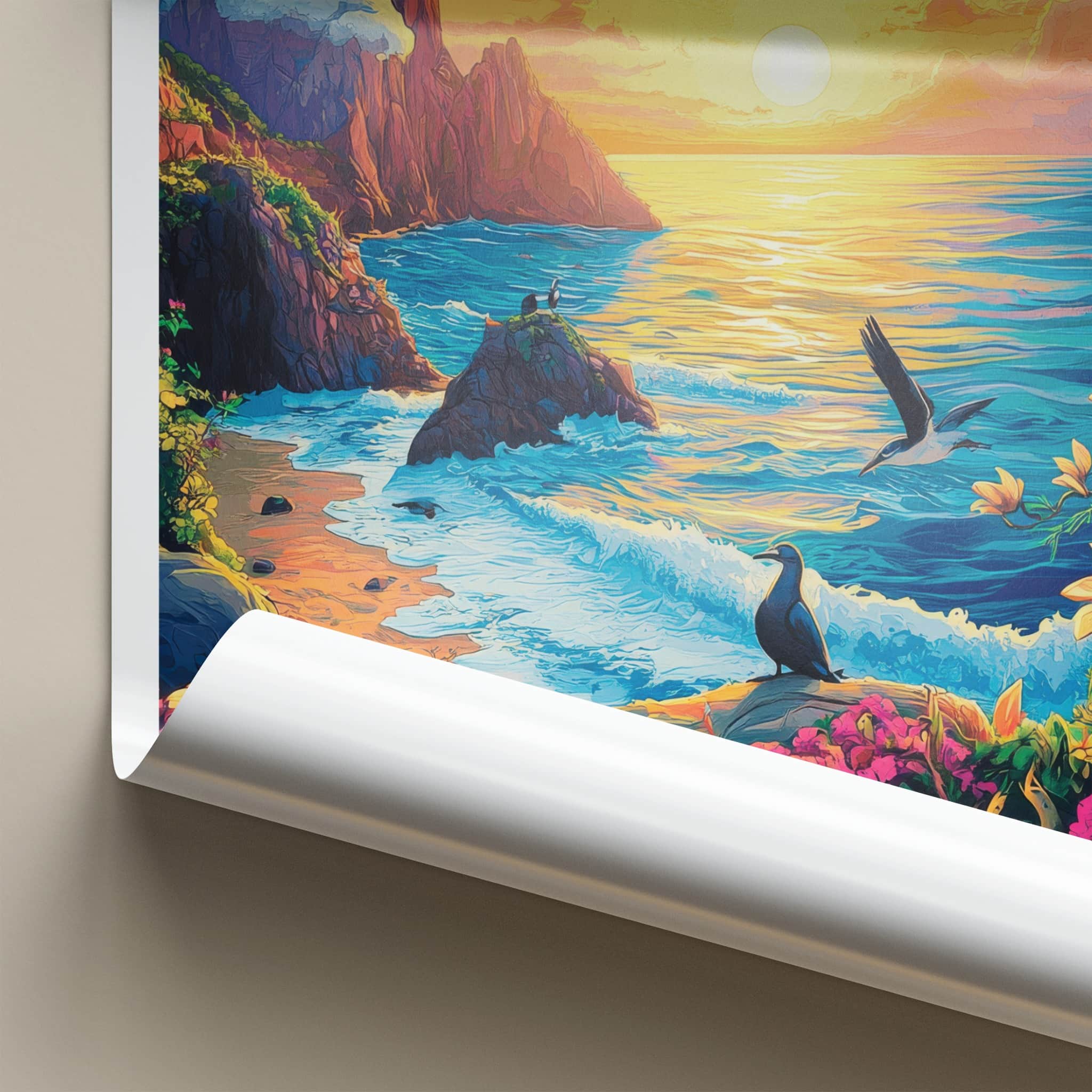 Galapagos Poster - Ecuador Travel Art - Tropical Coast Sunset Home Decor