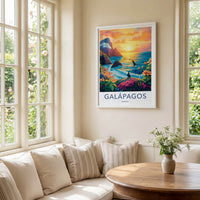 Galapagos Poster - Ecuador Travel Art - Tropical Coast Sunset Home Decor
