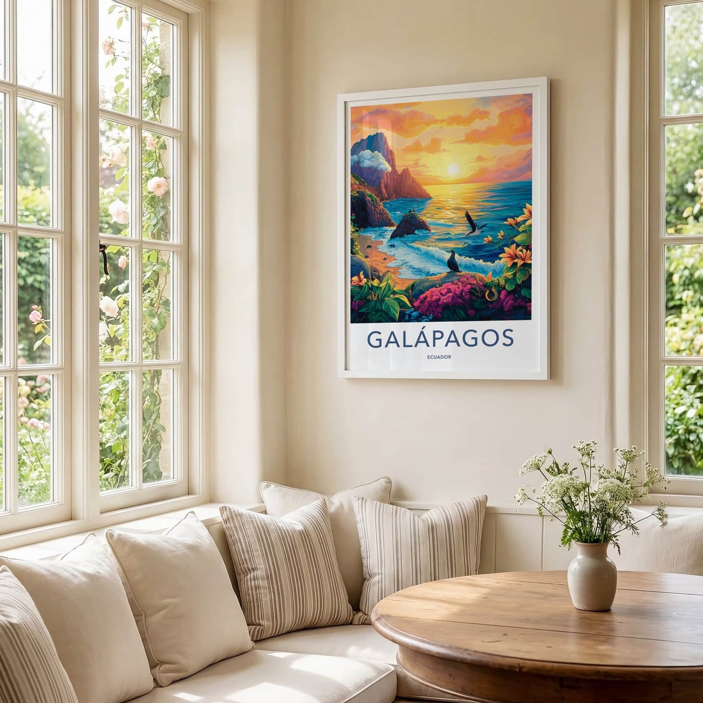 Galapagos Poster - Ecuador Travel Art - Tropical Coast Sunset Home Decor