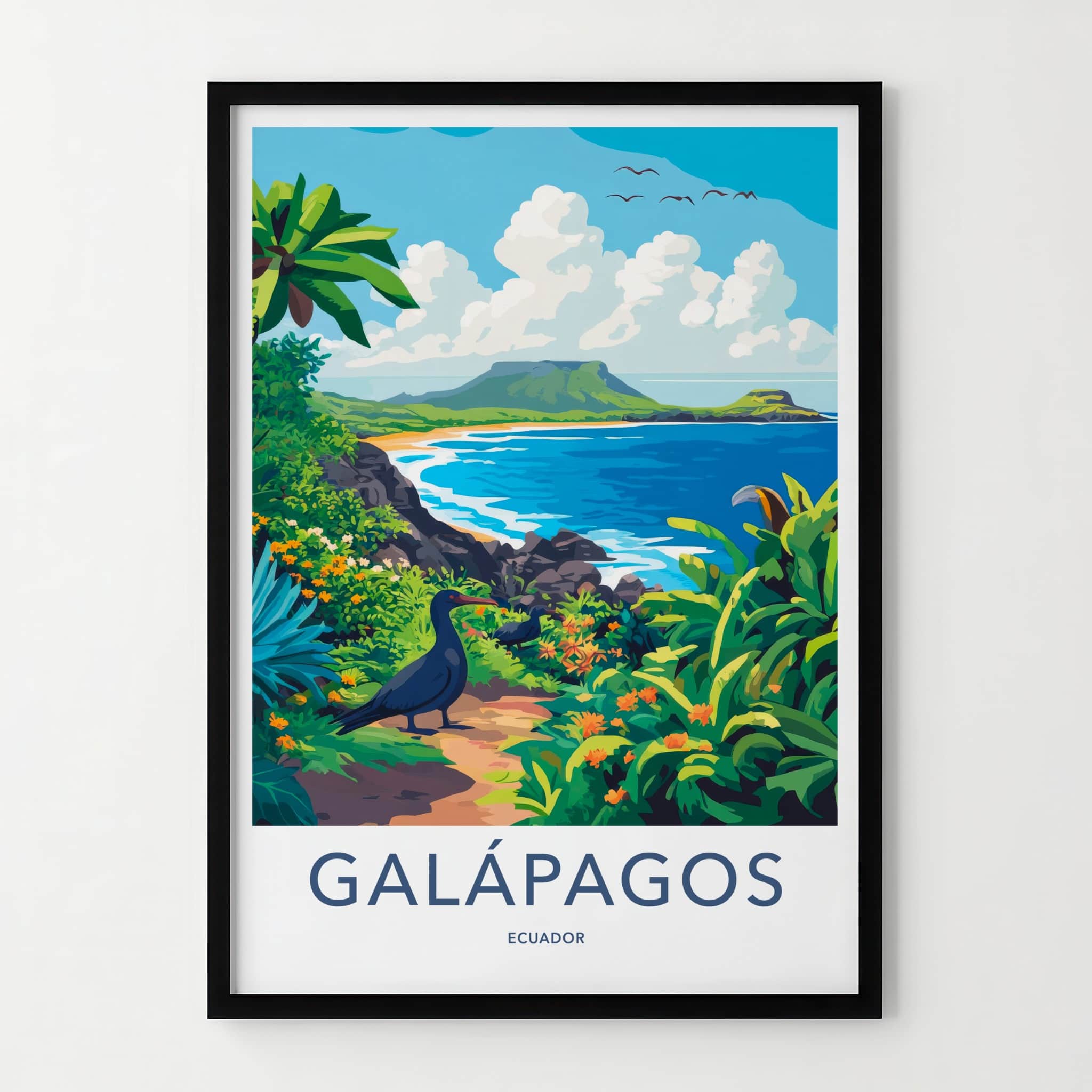 Galapagos Poster - Ecuador Travel Art - Tropical Island Bird Home Decor