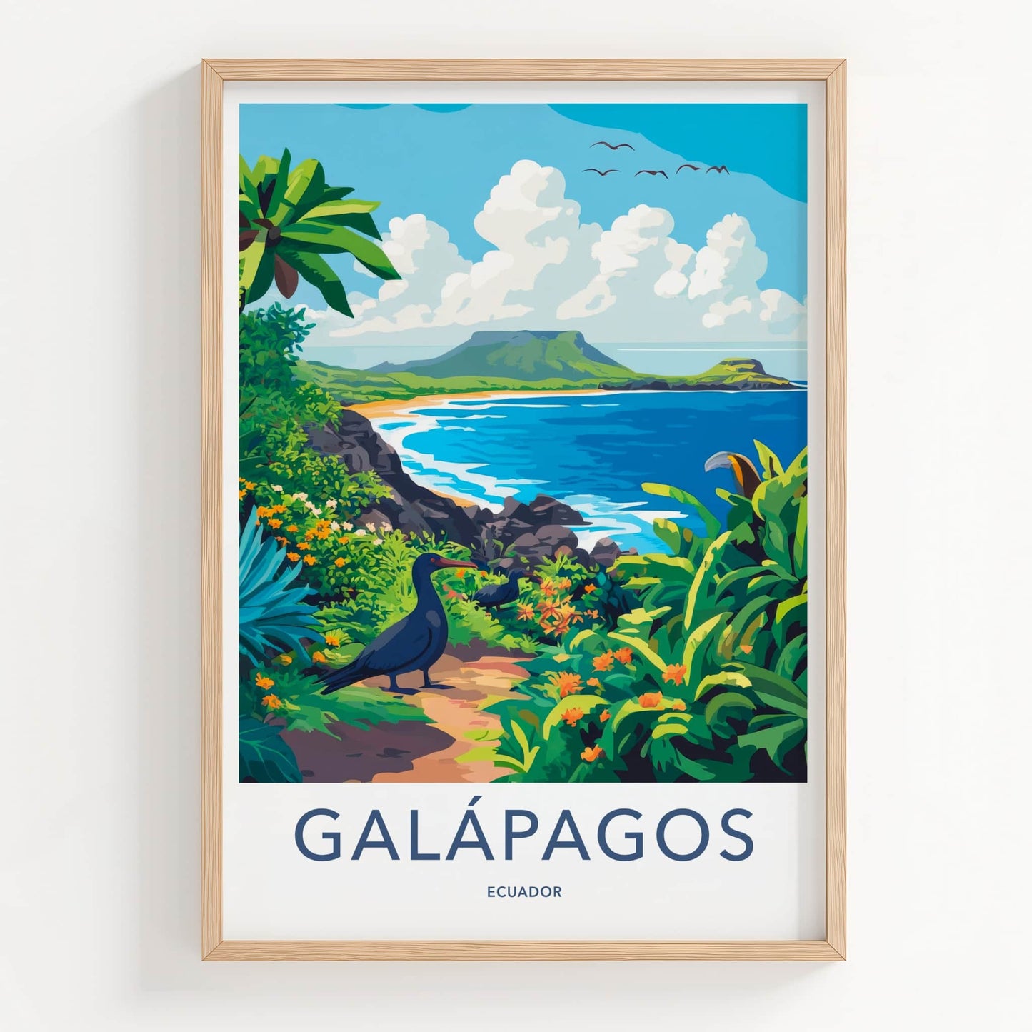 Galapagos Poster - Ecuador Travel Art - Tropical Island Bird Home Decor