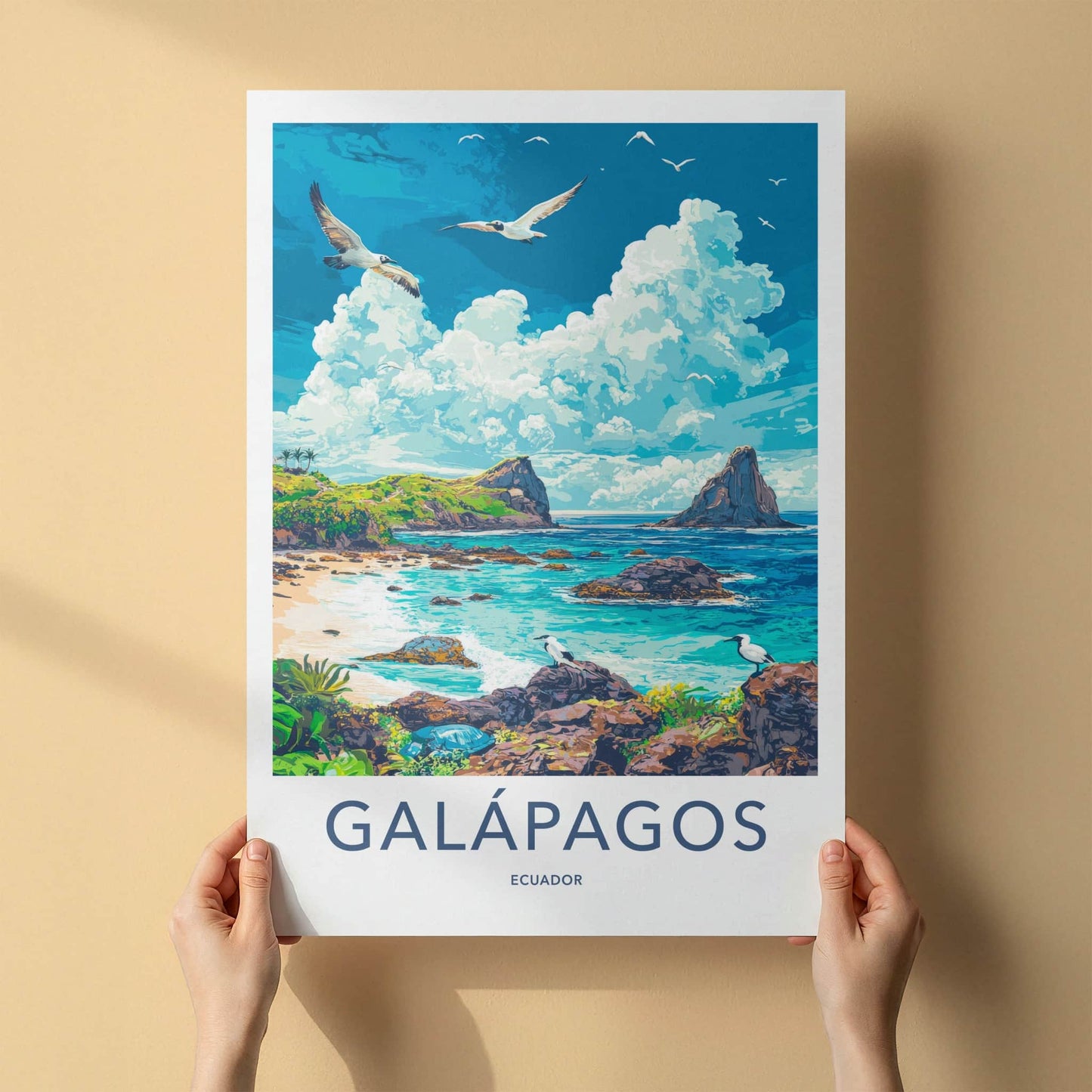 Galapagos Poster - Ecuador Travel Art - Tropical Island Birds Home Decor