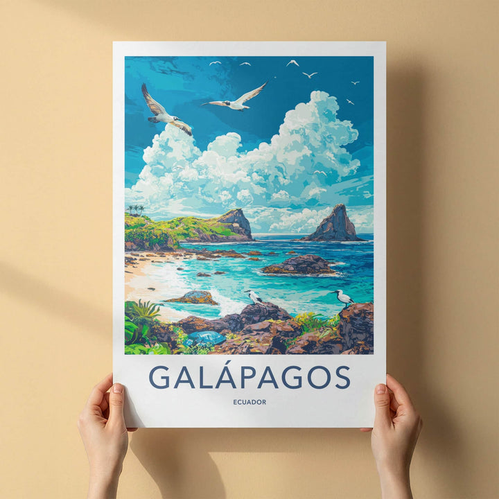 Galapagos Poster - Ecuador Travel Art - Tropical Island Birds Home Decor