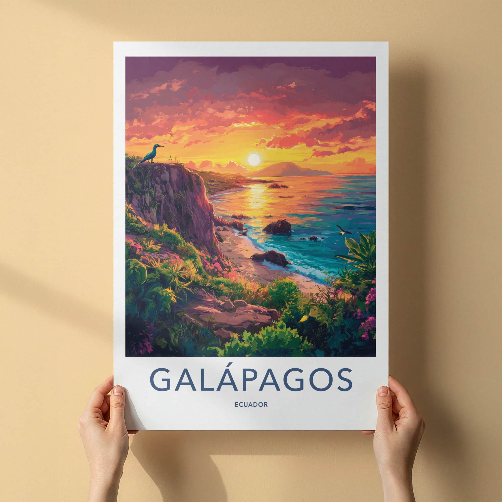 Galapagos Poster - Ecuador Travel Art - Vibrant Ocean Sunset Home Decor