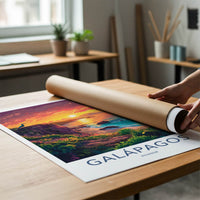 Galapagos Poster - Ecuador Travel Art - Vibrant Ocean Sunset Home Decor