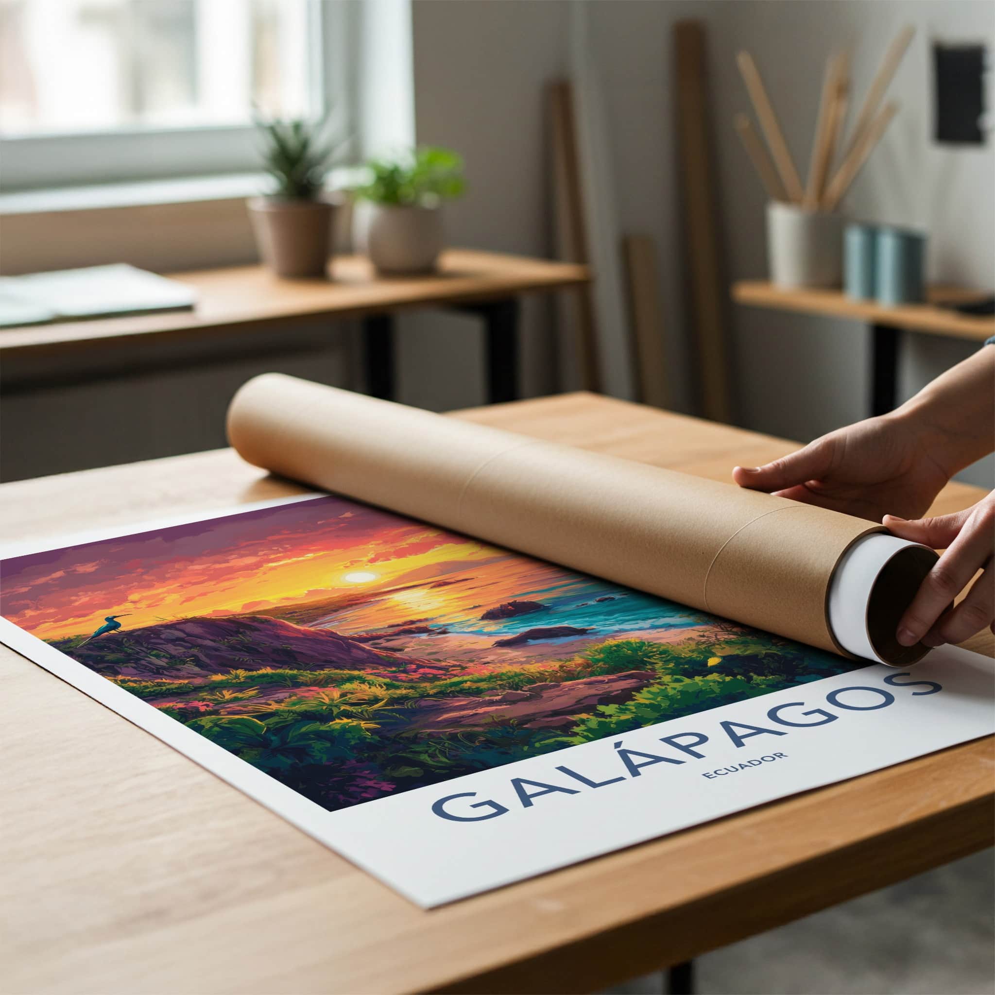 Galapagos Poster - Ecuador Travel Art - Vibrant Ocean Sunset Home Decor
