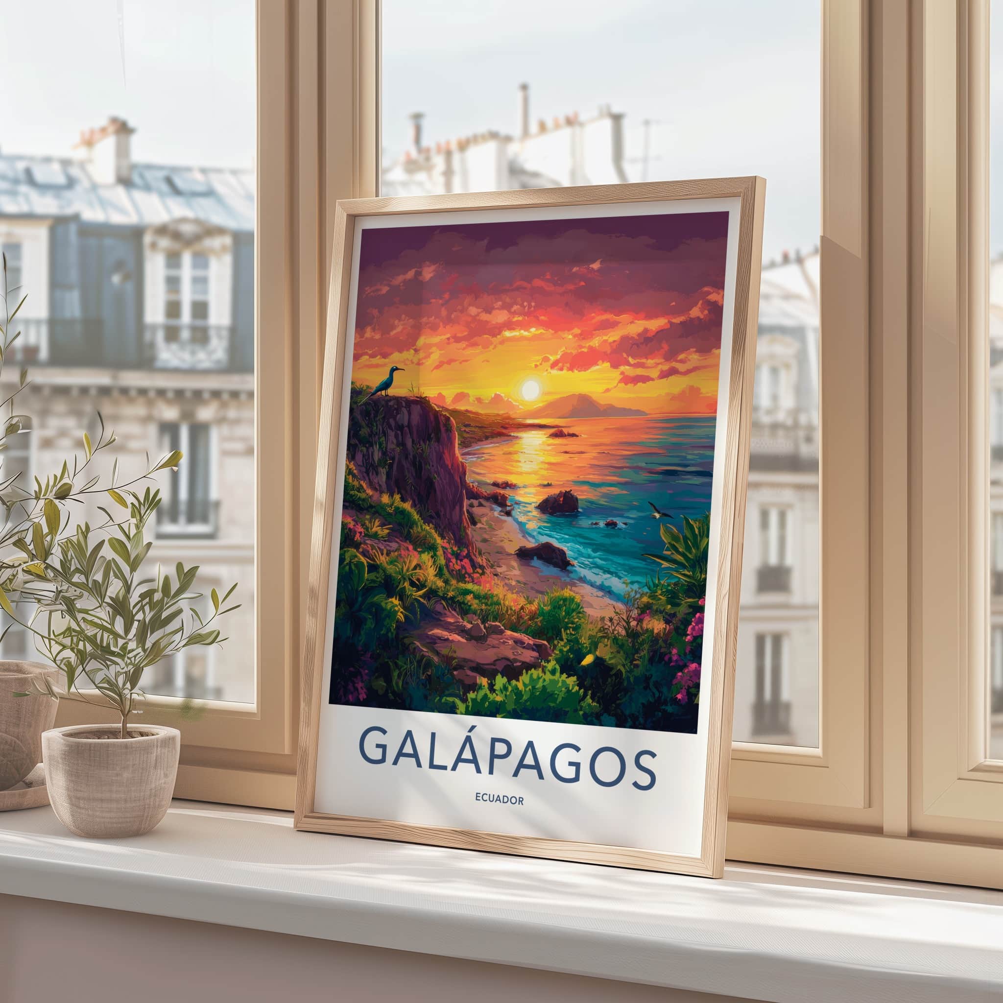 Galapagos Poster - Ecuador Travel Art - Vibrant Ocean Sunset Home Decor