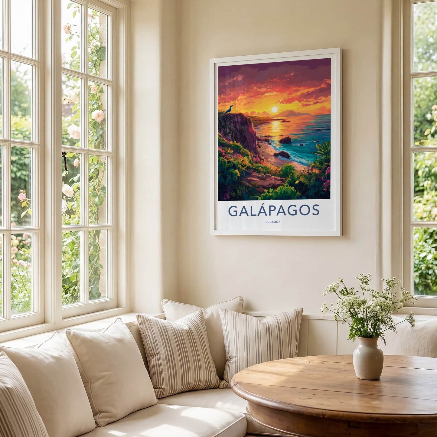Galapagos Poster - Ecuador Travel Art - Vibrant Ocean Sunset Home Decor