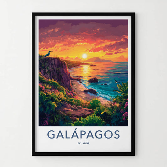 Galapagos Poster - Ecuador Travel Art - Vibrant Ocean Sunset Home Decor