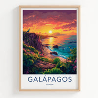 Galapagos Poster - Ecuador Travel Art - Vibrant Ocean Sunset Home Decor