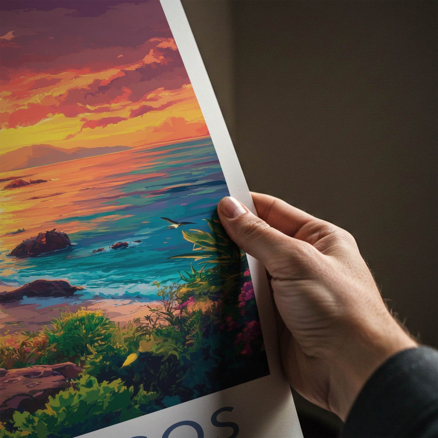 Galapagos Poster - Ecuador Travel Art - Vibrant Ocean Sunset Home Decor