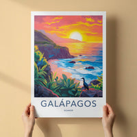 Galapagos Poster - Ecuador Travel Art - Vibrant Ocean Sunset Home Decor