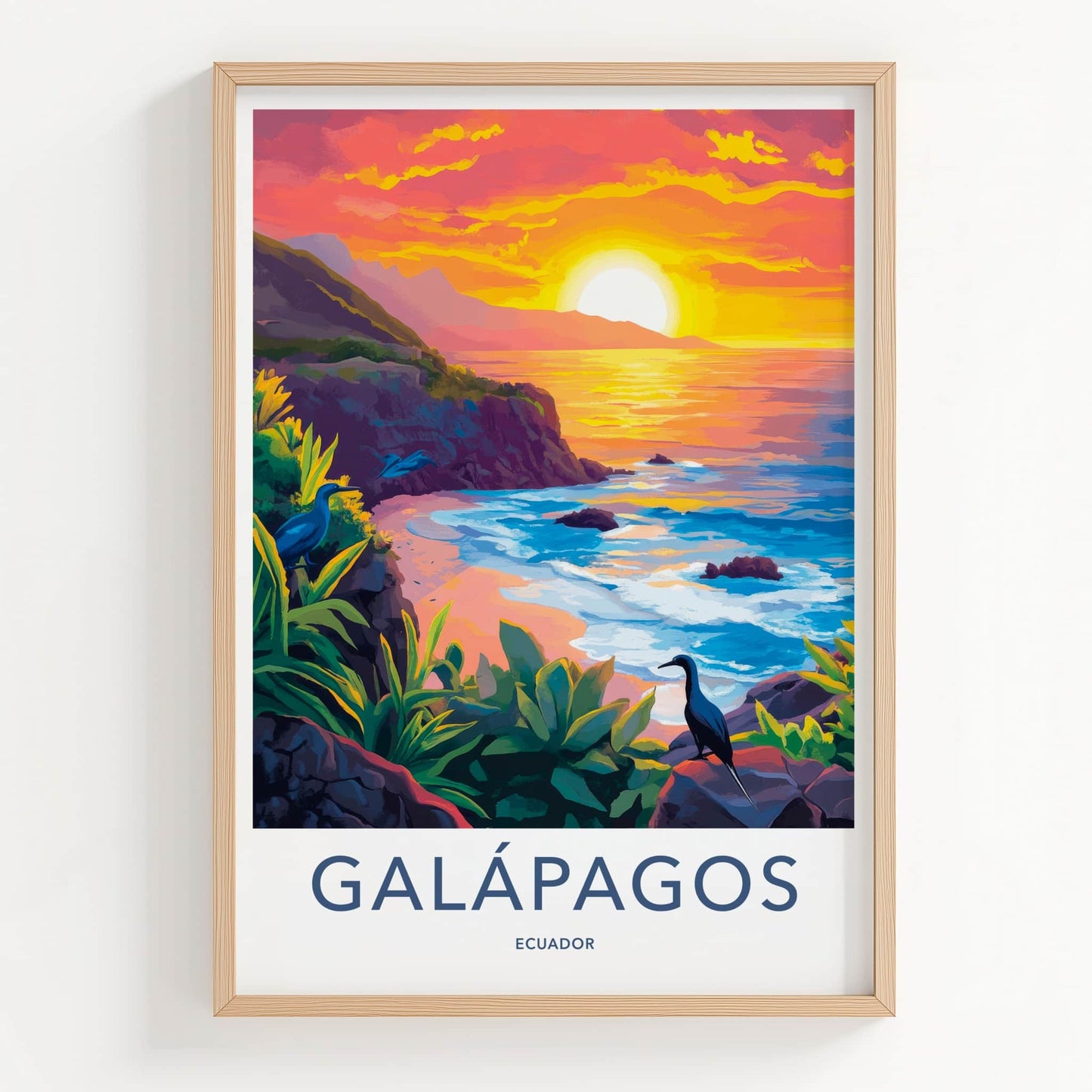 Galapagos Poster - Ecuador Travel Art - Vibrant Ocean Sunset Home Decor
