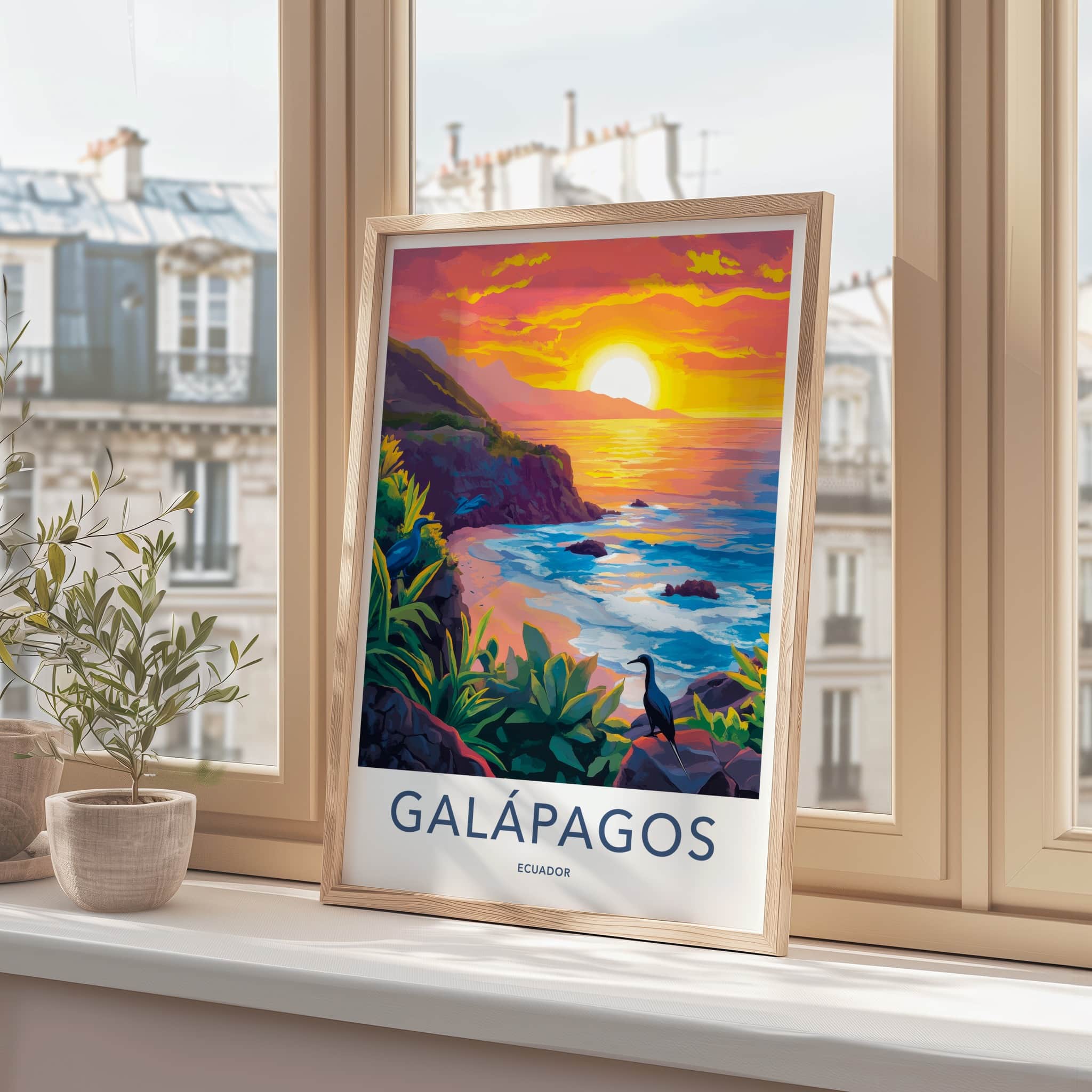 Galapagos Poster - Ecuador Travel Art - Vibrant Ocean Sunset Home Decor