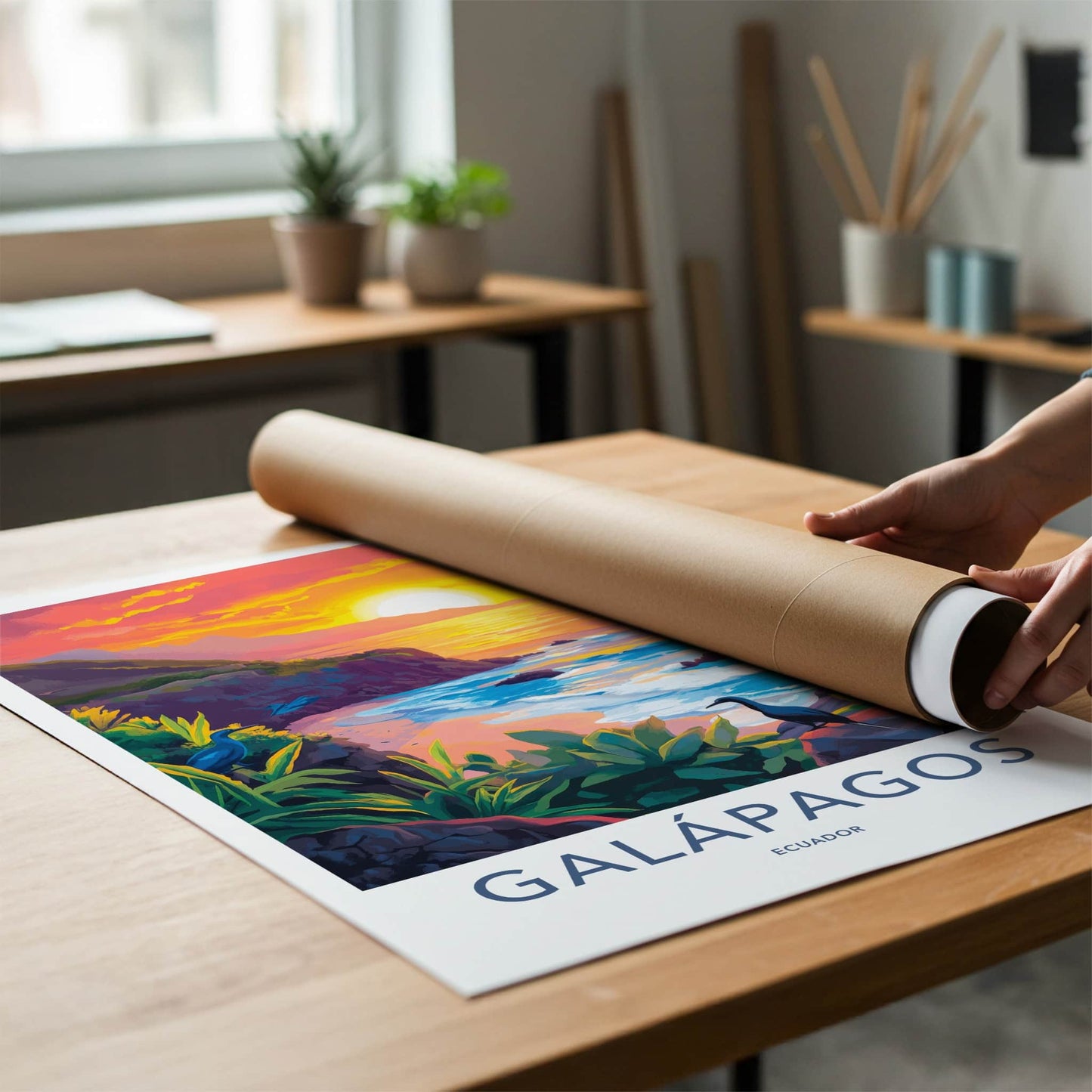 Galapagos Poster - Ecuador Travel Art - Vibrant Ocean Sunset Home Decor