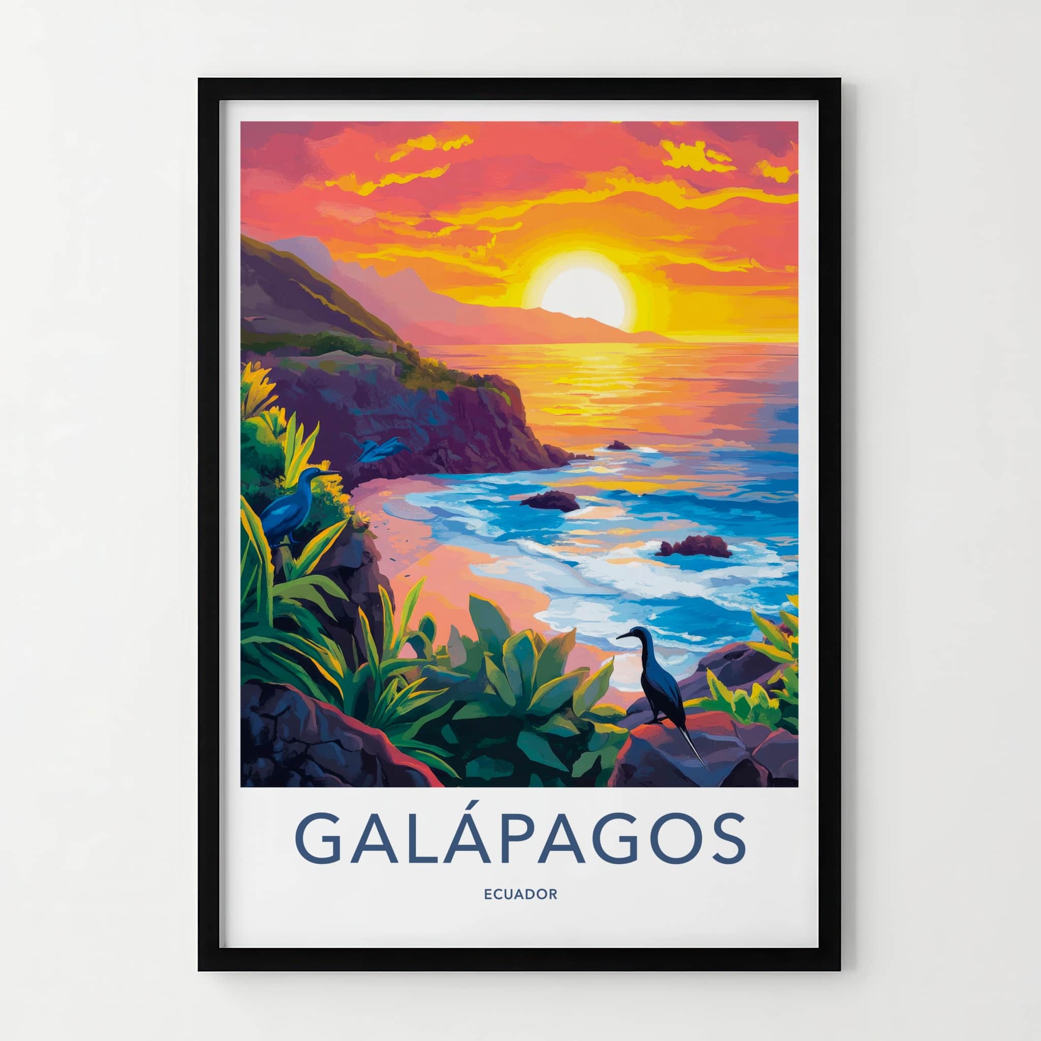 Galapagos Poster - Ecuador Travel Art - Vibrant Ocean Sunset Home Decor