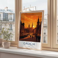 Galicia Poster - Poland Travel Art - Fiery Sunset Spires Home Decor