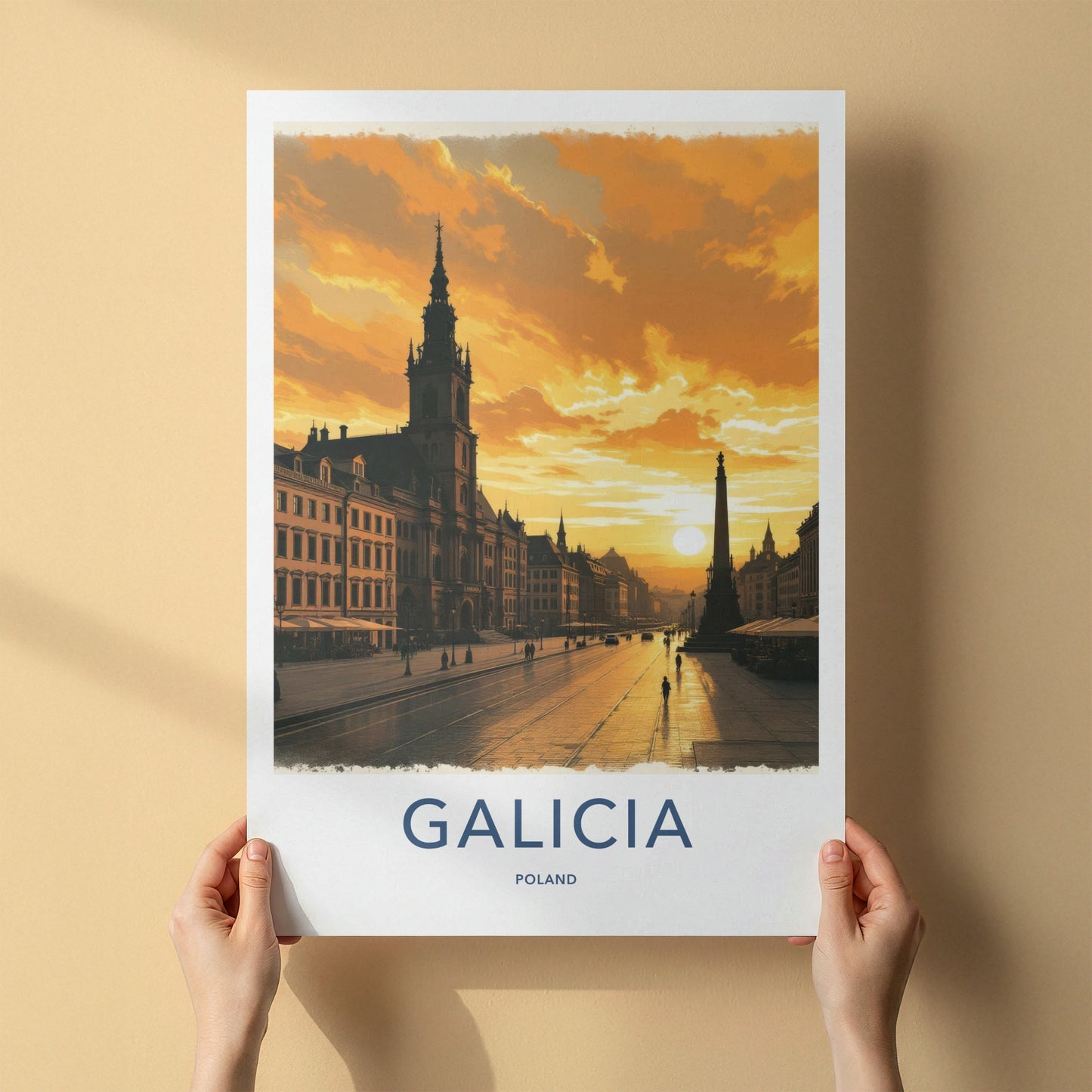 Galicia Poster - Poland Travel Art - Golden Sunset Cityscape Home Decor