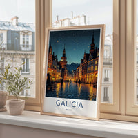 Galicia Poster - Poland Travel Art - Starry Cobblestone Street Wall Decor